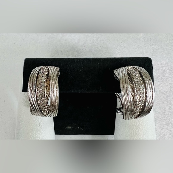 Sterling Diamond Pave Hoop Earrings French Back